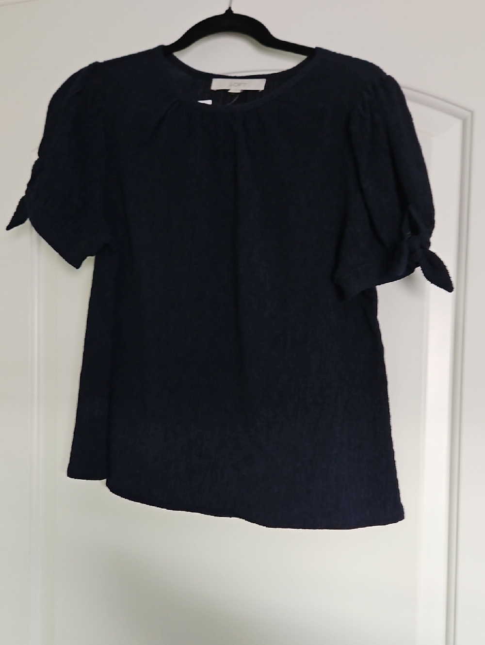Navy Short Sleeve Tie-Sleeve Blouse